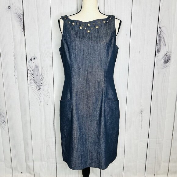 Jessica Simpson Womens Denim Shift Dress Sleeveless Sz 10 Grommet Detail - Picture 1 of 11